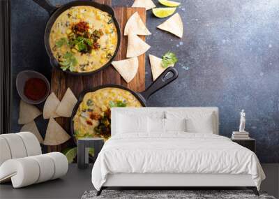 Grilled poblano and corn dip with tortilla chips Wall mural