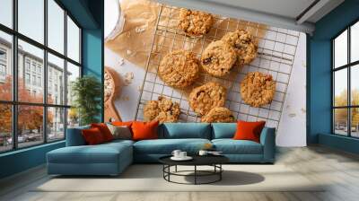 Healthy breakfast cookies with oatmeal, pecans and cranberry Wall mural