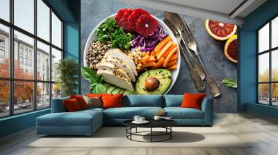 Healthy lunch bowl with chicken and quinoa Wall mural