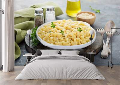 Macaroni and cheese on a white plate Wall mural