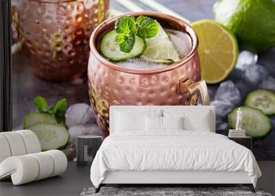 Moscow mule cocktail with lime and cucumber Wall mural