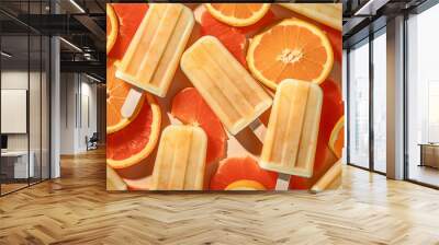 Orange popsicles cold and refreshing summer treat, generative AI Wall mural