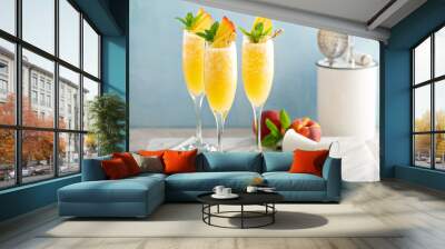 Peach mimosa or bellini cocktails for brunch Wall mural