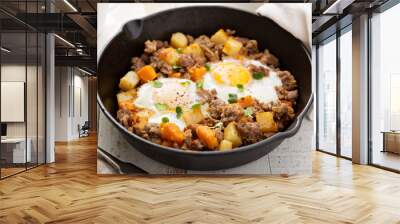 Potato hash with eggs Wall mural