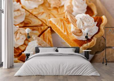 Pumpkin cheesecake swirl pie topped with whipped cream Wall mural