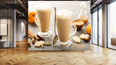 Pumpkin spice latte in tall mugs Wall mural