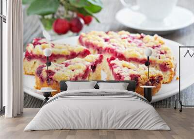 Raspberry cake on a plate Wall mural