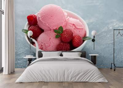 Raspberry ice cream in white bowl Wall mural