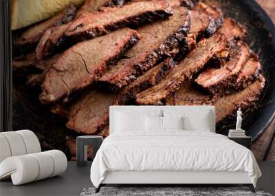 Sliced smoked brisket on a serving plate with toast Wall mural