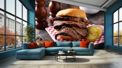 Smoked barbeque beef brisket sandwich with pickles Wall mural