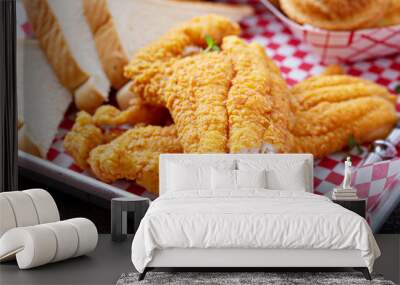 Southern fried fish with toast, buttermilk breaded cod or catfish Wall mural