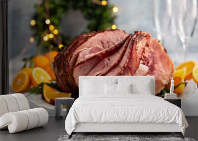 Spiral sliced Christmas ham with orange honey glaze Wall mural