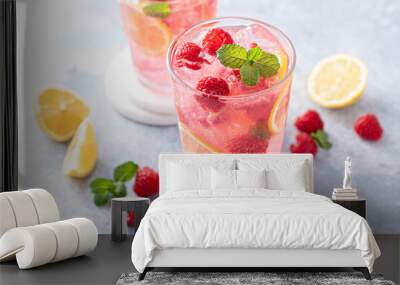 Spring or summer cold cocktail, raspberry lemonade Wall mural