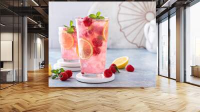 Spring or summer cold cocktail, raspberry lemonade Wall mural