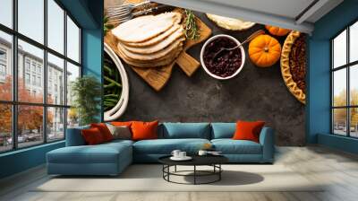 Thanksgiving table overhead shot Wall mural