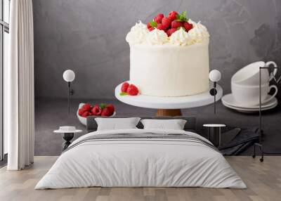 Vanilla raspberry cake with white frosting Wall mural