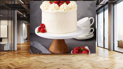 Vanilla raspberry cake with white frosting Wall mural