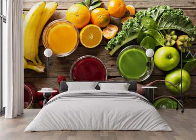 Variety of fresh vegetable and fruit juices Wall mural