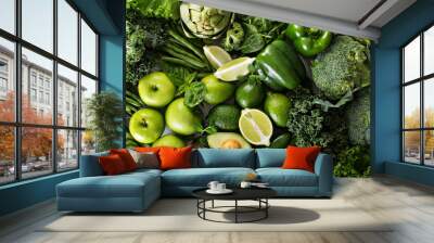 Variety of green vegetables and fruits Wall mural