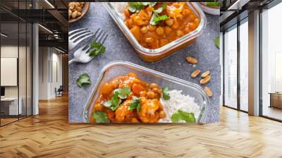 Vegan meal prep idea vegetable and chickpeas curry with rice Wall mural