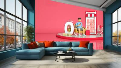 Online shopping concept in minimal 3D illustration, with mobile phone store set on round podium Wall mural