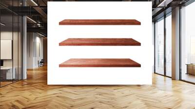 3 Retro wood shelves isolated on white background with copy space and clipping path for work Wall mural