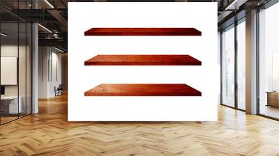 3 Retro wood shelves isolated on white background with copy space and clipping path for work Wall mural