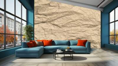 Brown crumpled paper background with copy space for Design. Wrinkled wallpaper Pattern Wall mural