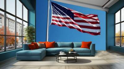 Us flag in blue sky Wall mural