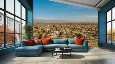 Southwest living. Albuquerque Metro Area Residential Panorama with the view of Sandia Mountains on the distance. Petroglyph National Monument, New Mexico Wall mural