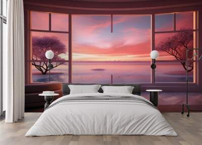 big window inside. A three-dimensional illustration or visual aid. Wall mural