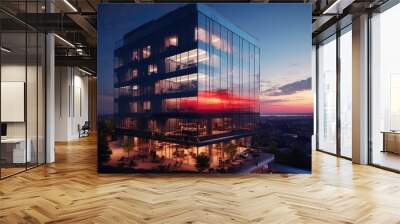 In the evening, a contemporary office tower Wall mural