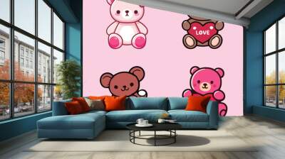 Set of 4 teddy bears vectors, happy valentines day vectors Wall mural