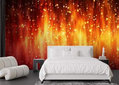 A fiery gradient from deep red to bright orange, with tiny raindrops that look like sparks flying from a fire. The raindrops add a dynamic and energetic feel to this warm, glowing background. Wall mural