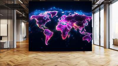 World map in space neon  Wall mural