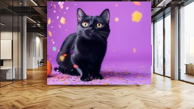 Black Cat Portrait - Mystical and Striking Pose for Halloween Decor or Pet Photography Wall mural