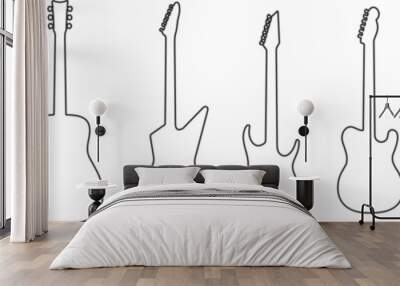 Black line guitars collection.  electric guitar musical instruments Vector silhouette guitar doodle set. Wall mural