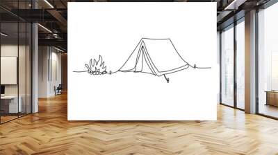 camping illustration with campfire continuous single line Wall mural