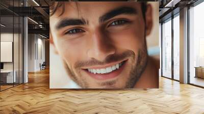 Closeup of a Photogenic Brunette Man with a Positive Attitude and Attractive Smile, Perfect for Beauty and Skincare Advertisements Wall mural