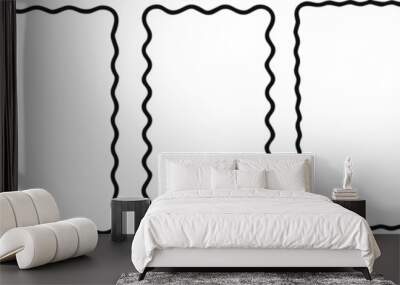 Cloudy wave curve edge frame vector set black color wavy scalloped doodle drawn style for decoration, funky zigzag Wall mural