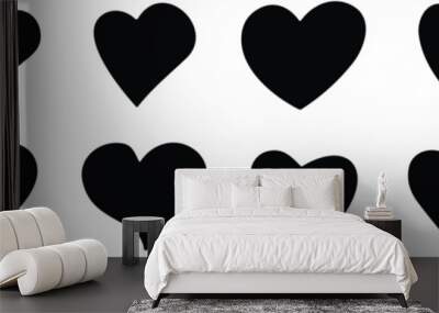 Collection of black heart symbol, Love hearts signs icon set, love symbol vector. Hand drawn style. Wall mural