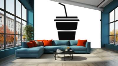 Disposable plastic coffee or tea cup with straw icon vector set. cold drink glasses collection in flat style. Wall mural