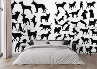 Dogs silhouettes set. puppy characters design collection with flat black color in different poses. Set of funny pet animals Wall mural