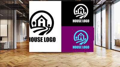 minimalist home tree road farm vector house logo real estate property rental construction design Wall mural