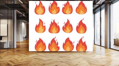 Set of red and orange fire flame vector illustration Wall mural