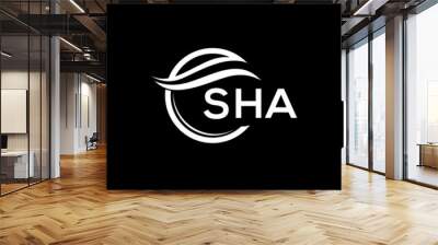 SHA letter logo design on black background. SHA  creative initials letter logo concept. SHA letter design.
 Wall mural