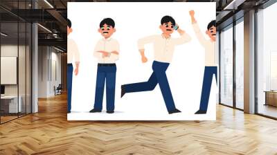 Vector illustrations of a man in casual office attire demonstrating various actions and expressions. Wall mural