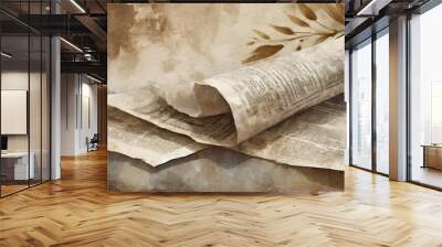 newspaper paper grunge vintage old aged texture background Wall mural