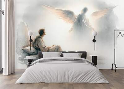 An Angel appears to Joseph. Biblical. Christian religious watercolor Illustration Wall mural