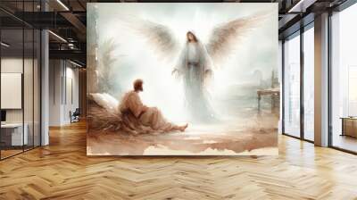 An Angel appears to Joseph. Biblical. Christian religious watercolor Illustration Wall mural